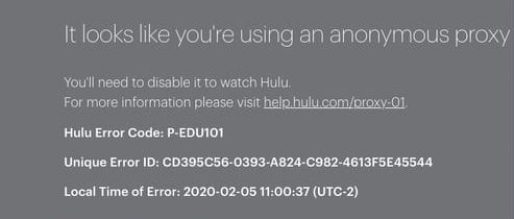 Hulu Proxy Error