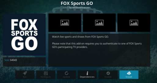 Кликнете върху Инсталиране на Fox Sports Go