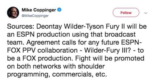 Fury срещу Wilder Tweet