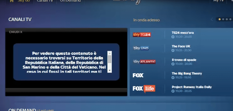 Desbloquee y mire Sky Go Italia fuera de Italia usando VPN